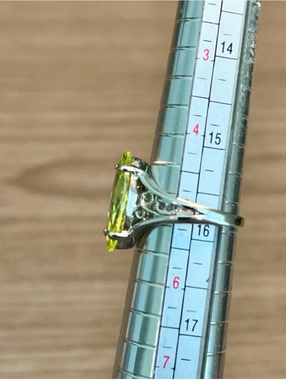 Silver Ring with Marquise Lime-Green Stone